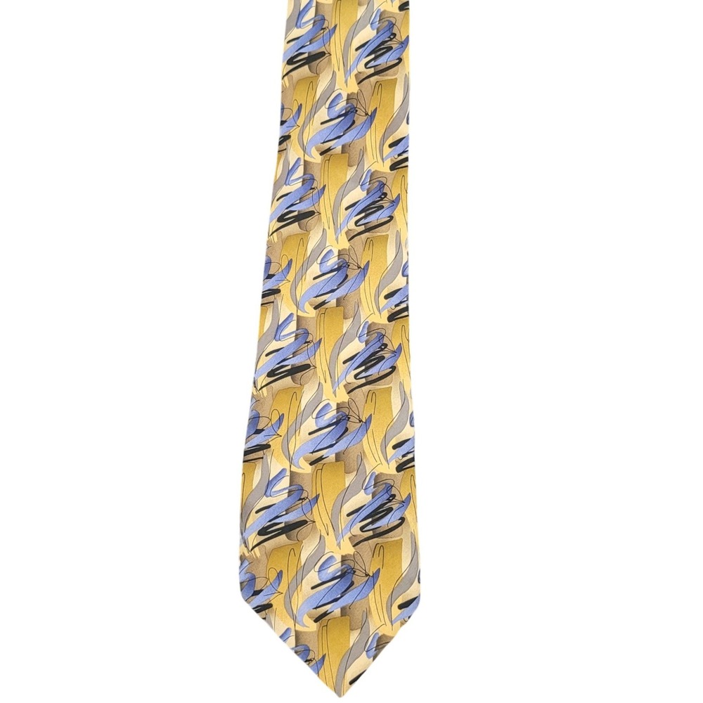 Unbranded 3.75" Silk Necktie Mens‎ Gold Blue Abstract Brushstroke Hand Sewn 60"